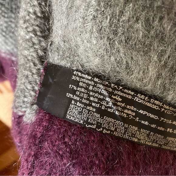 Zara oversized striped mohair wool cardigan purple yellow - Picture 8 of 8